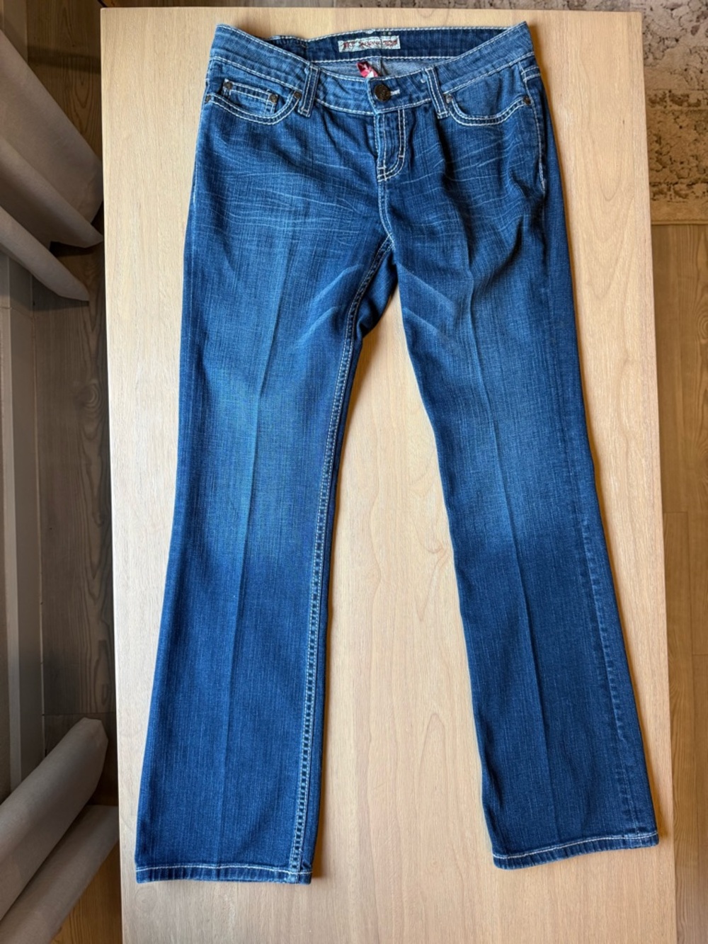 BKE Women’s Blue Stretch Mid Rise Bootcut Denim Jeans